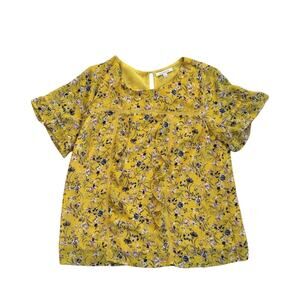 Skies Are Blue Floral Print Top Boho Short Sleeve Yellow Blouse Flounce Women S